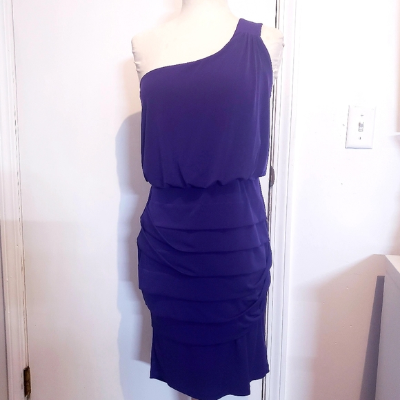 Purple One-Shoulder Ruched Dress - Picture 1 of 6